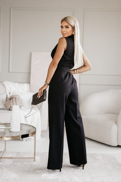 Giuliana Jumpsuit in Schwarz – Stilvoller Damen Overall mit Bindegürtel
