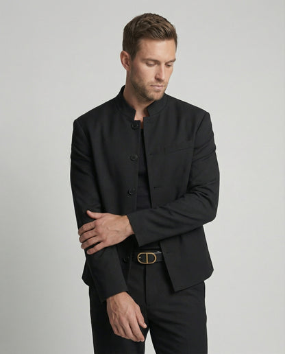 Herren Kurzjacke Stehkragen Slim Fit Schwarz - Norvielle