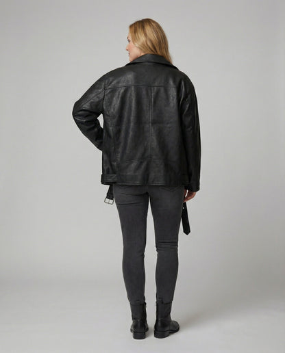 Damen Oversize Kunstlederjacke Großes Modell