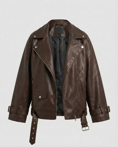 Damen Oversize Kunstlederjacke Großes Modell