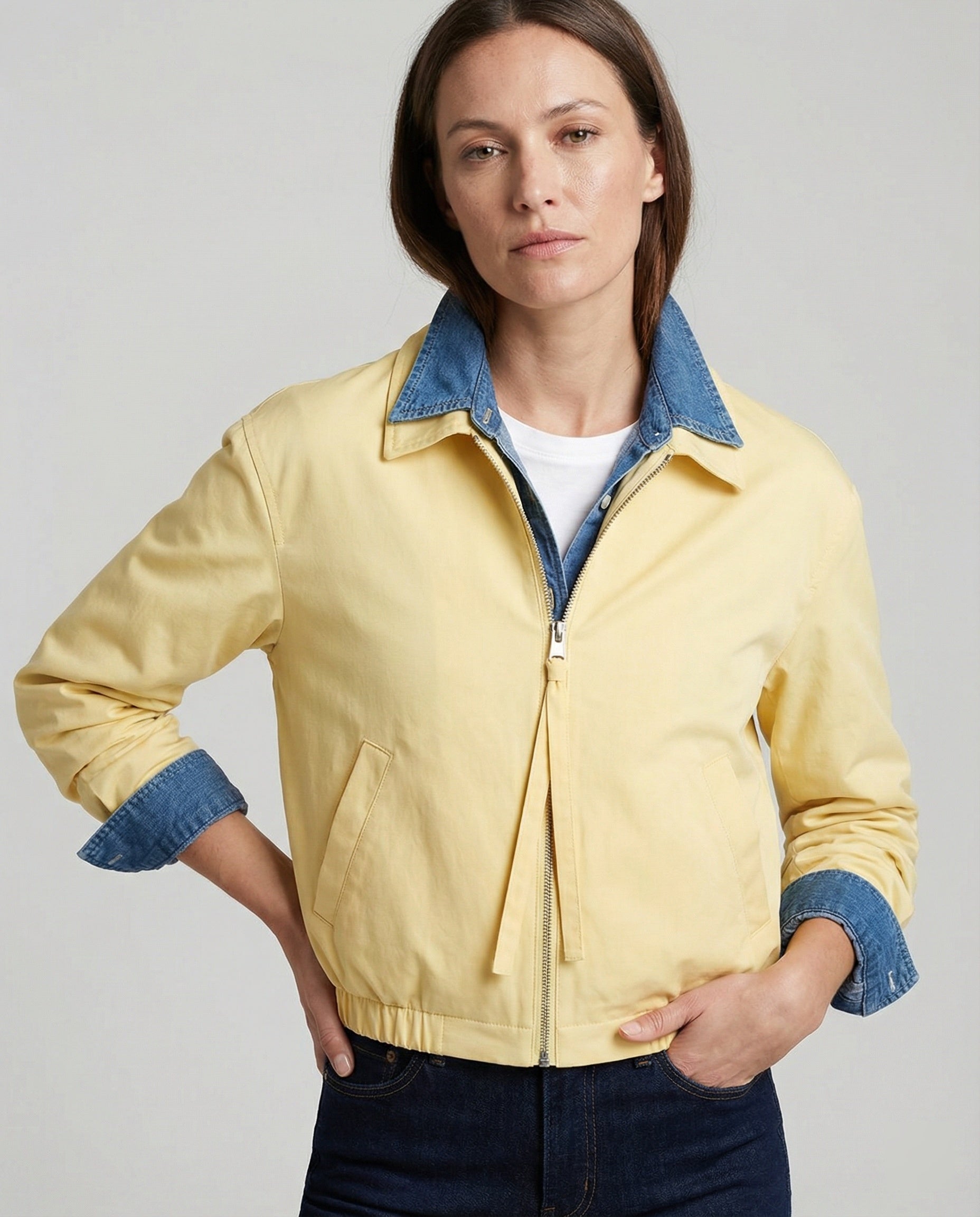 Damen Lederjacke Kurz Patchwork Reverskragen Schwarz - Norvielle
