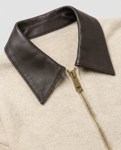 Damen Strickpullover Lederkragen Modern