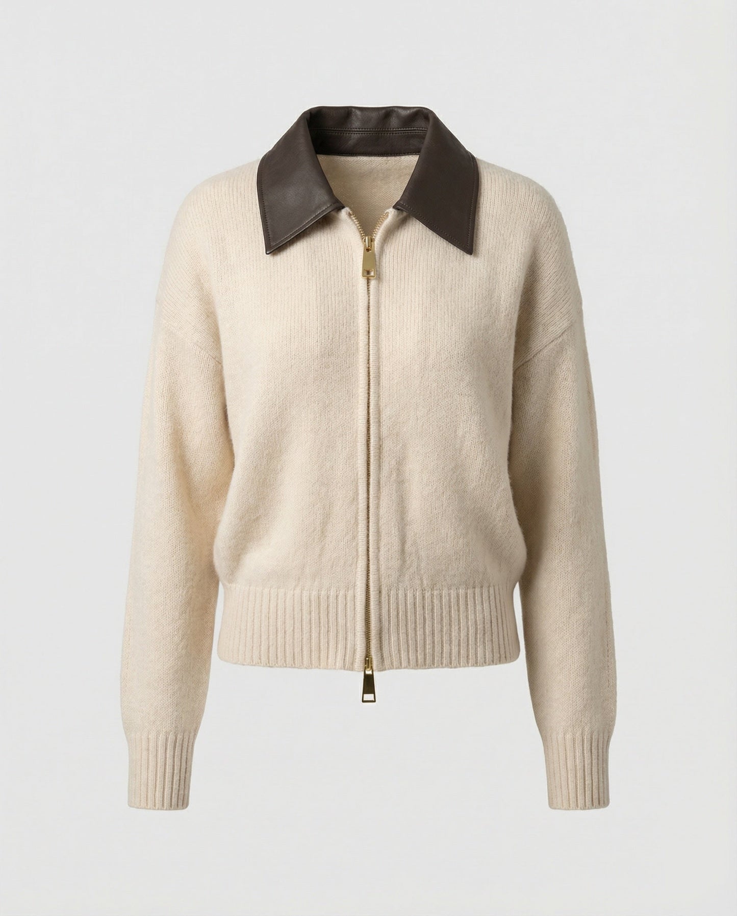 Damen Strickpullover Lederkragen Modern