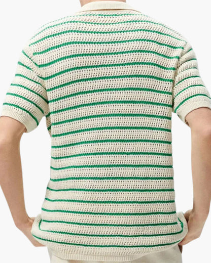 Herren Sommerhemd Grüne Streifen Leicht Baumwolle