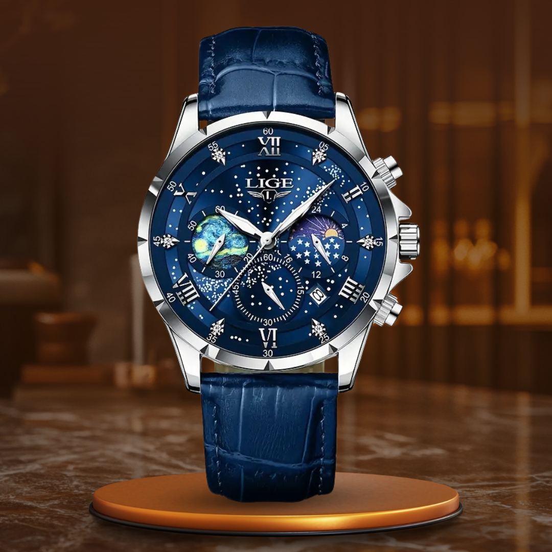 Herren Armbanduhr Mondphase Edelstahl