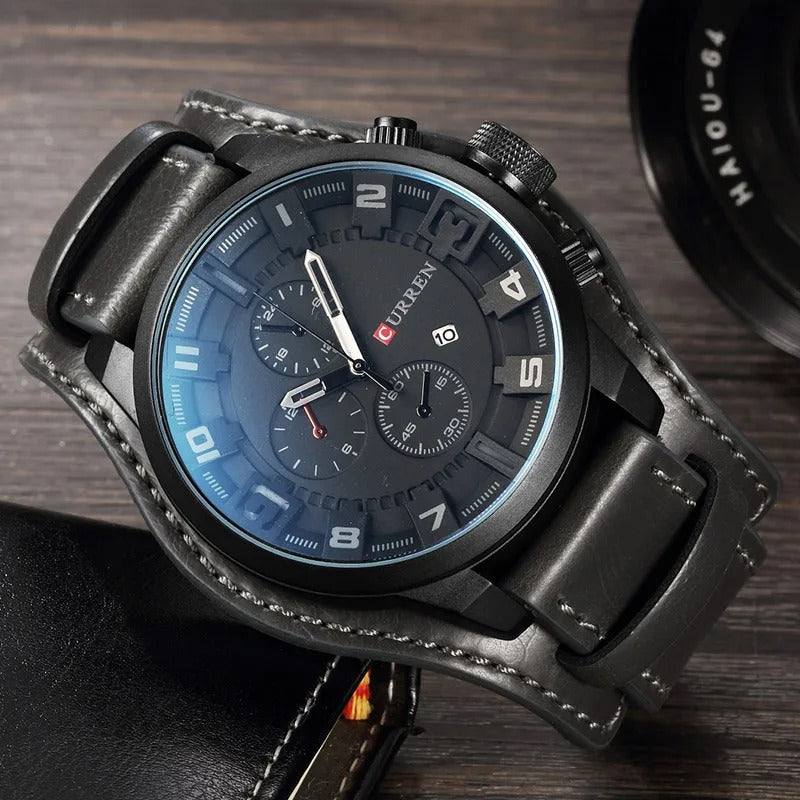 Herren Chronograph Armbanduhr Leder