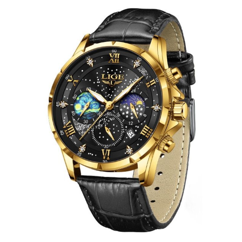 Herrenuhr Edelstahl Mondphasen Elegant