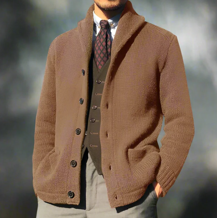 Herren Jacke Klassisch Gestrickt Knöpfe Schwarz - Norvielle
