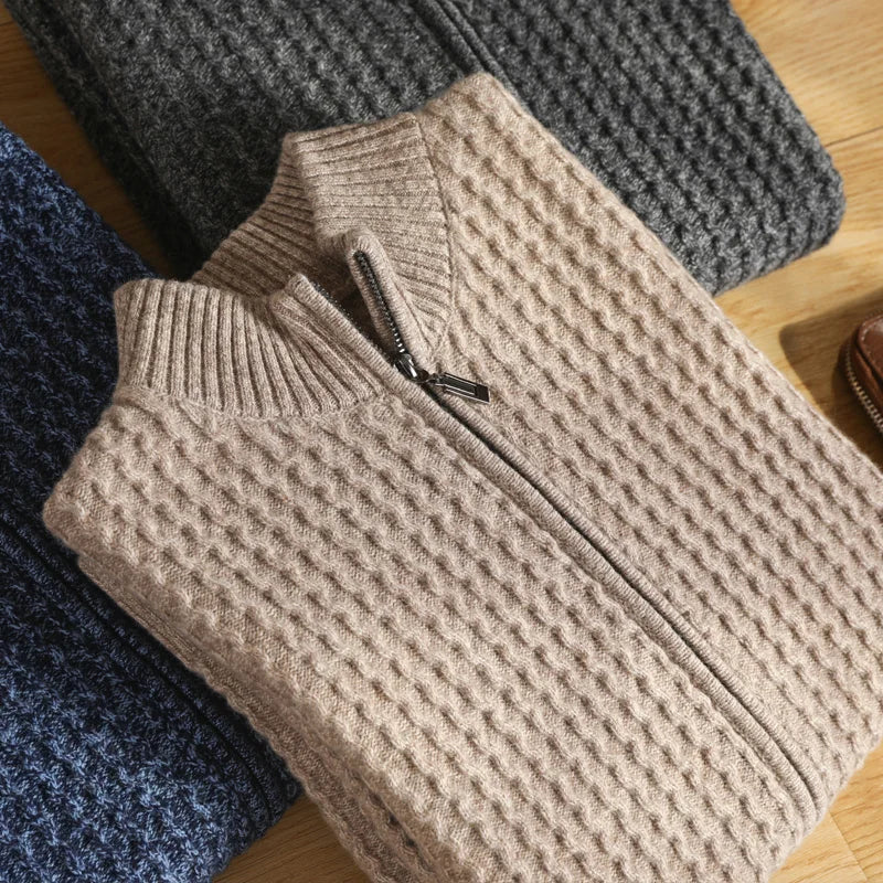 Herren Merino Strickjacke Reißverschluss Warm