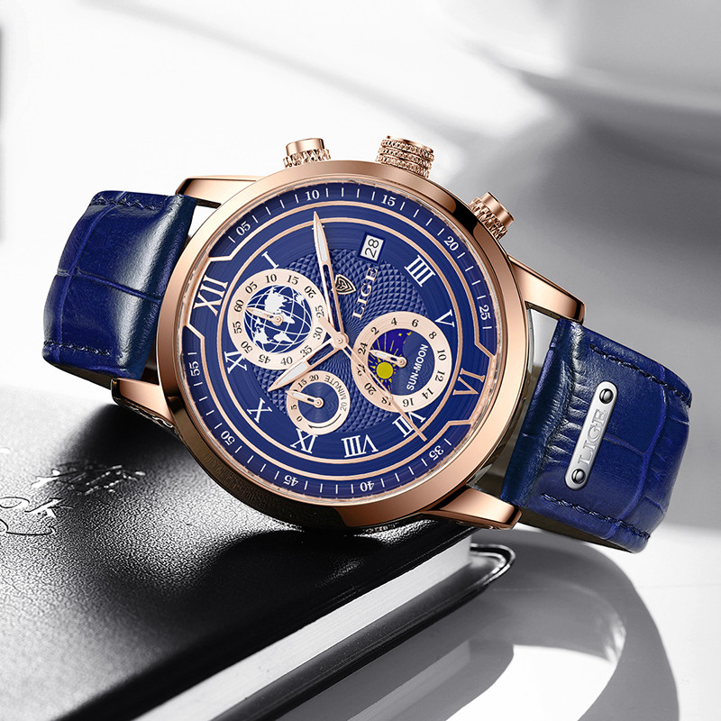 Herrenuhr Lederarmband Chronograph Automatik Edelstahl