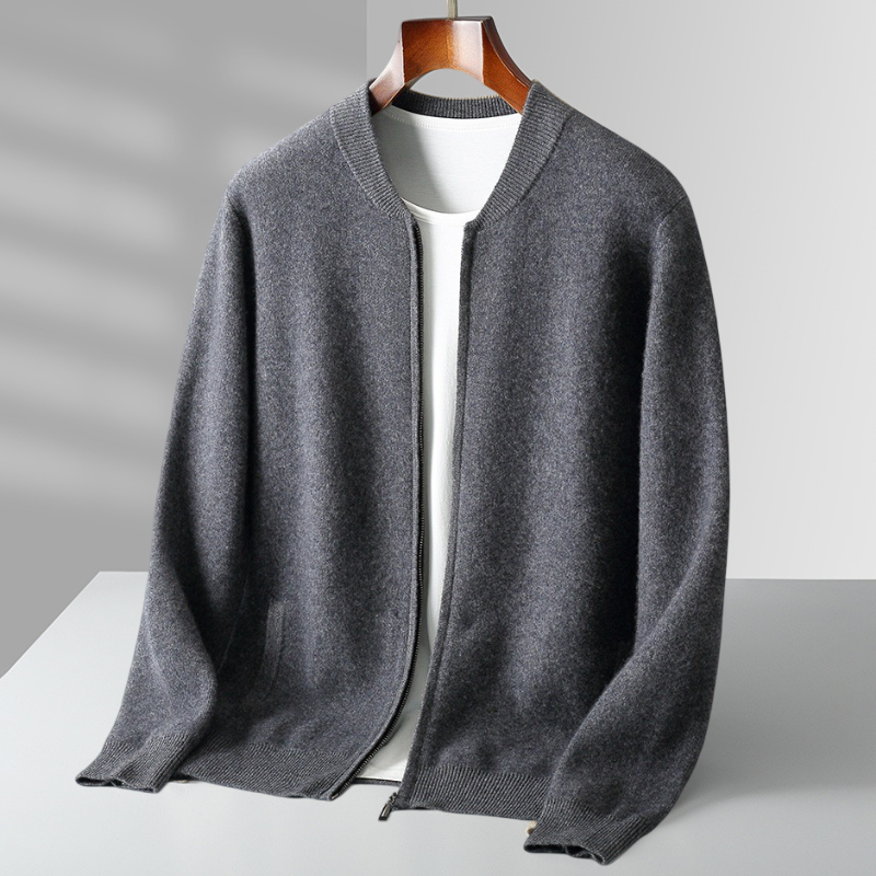 Herren Strickjacke Wollwarm mit Reißverschluss