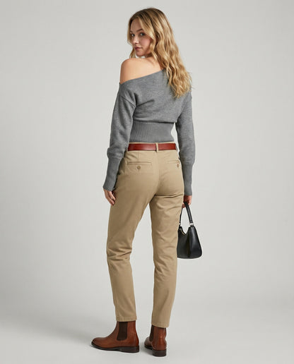 Damen Strickpullover Schräg Schulter Tailliert