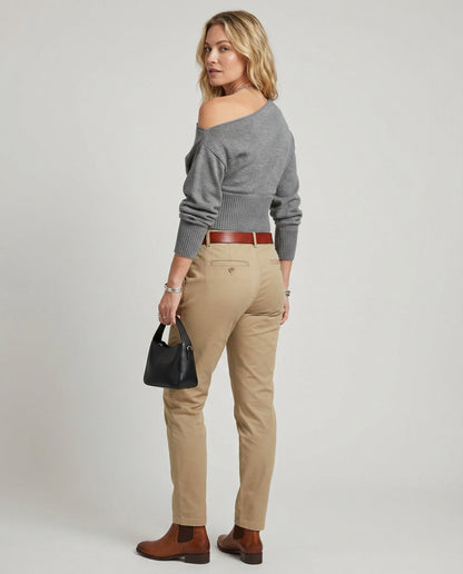 Damen Strickpullover Schräg Schulter Tailliert