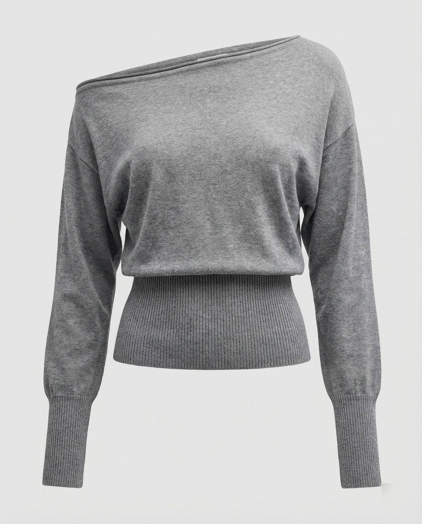 Damen Strickpullover Schräg Schulter Tailliert