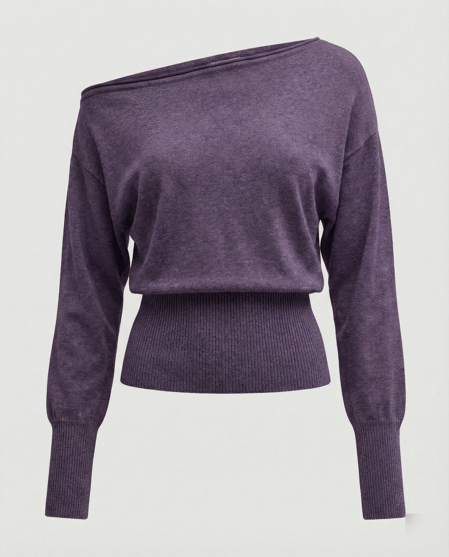 Damen Strickpullover Schräg Schulter Tailliert