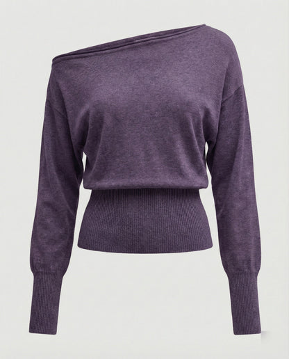 Damen Strickpullover Schräg Schulter Tailliert