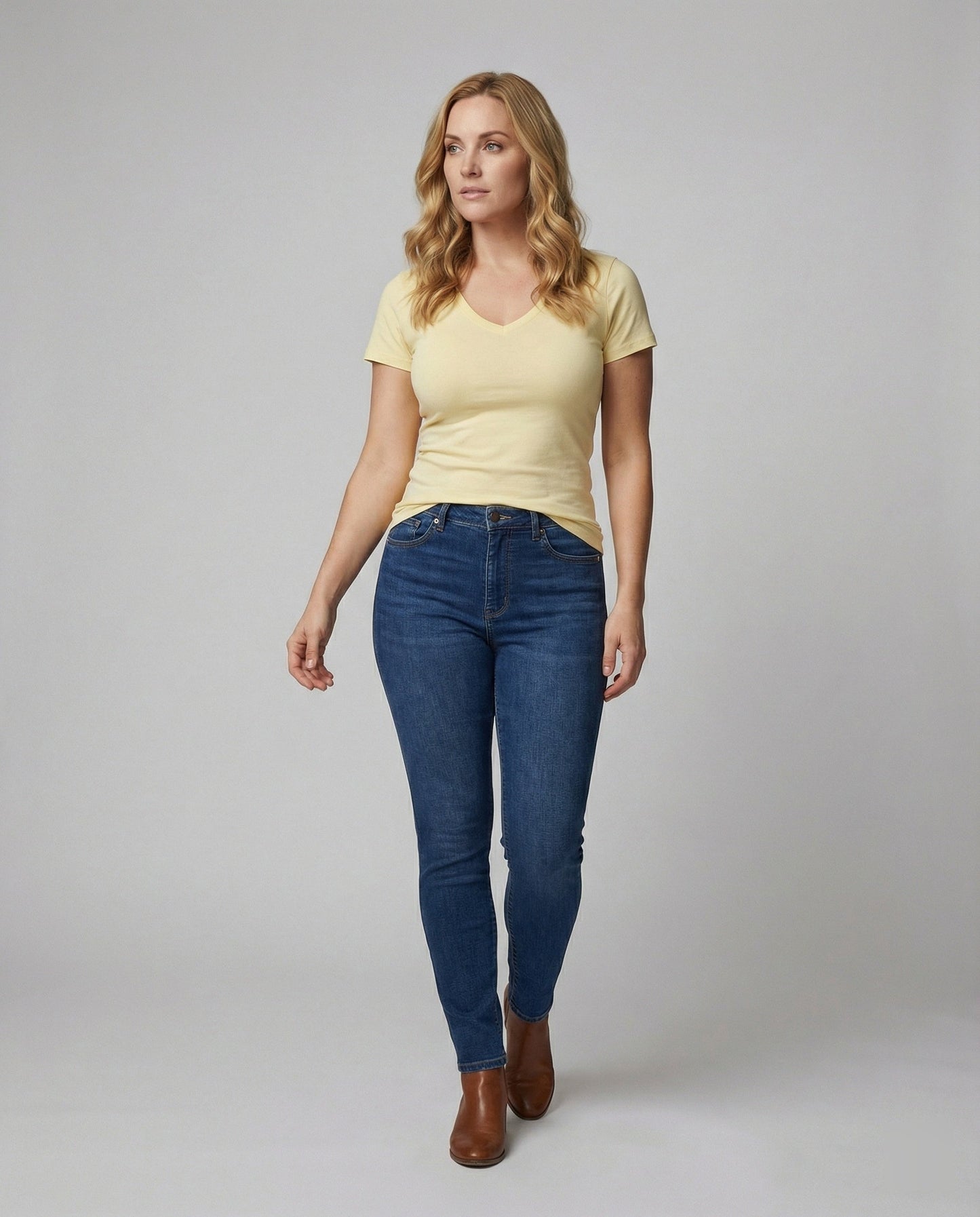 Damen T-Shirt V-Ausschnitt Atmungsaktive Baumwolle Slim Fit