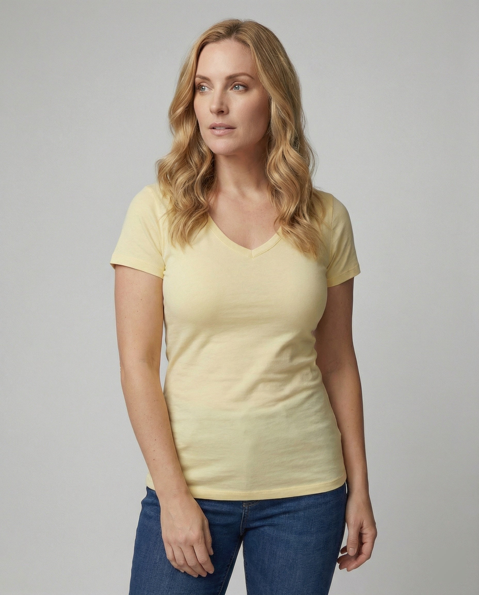 Damen T-Shirt V-Ausschnitt Atmungsaktive Baumwolle Slim Fit - Norvielle