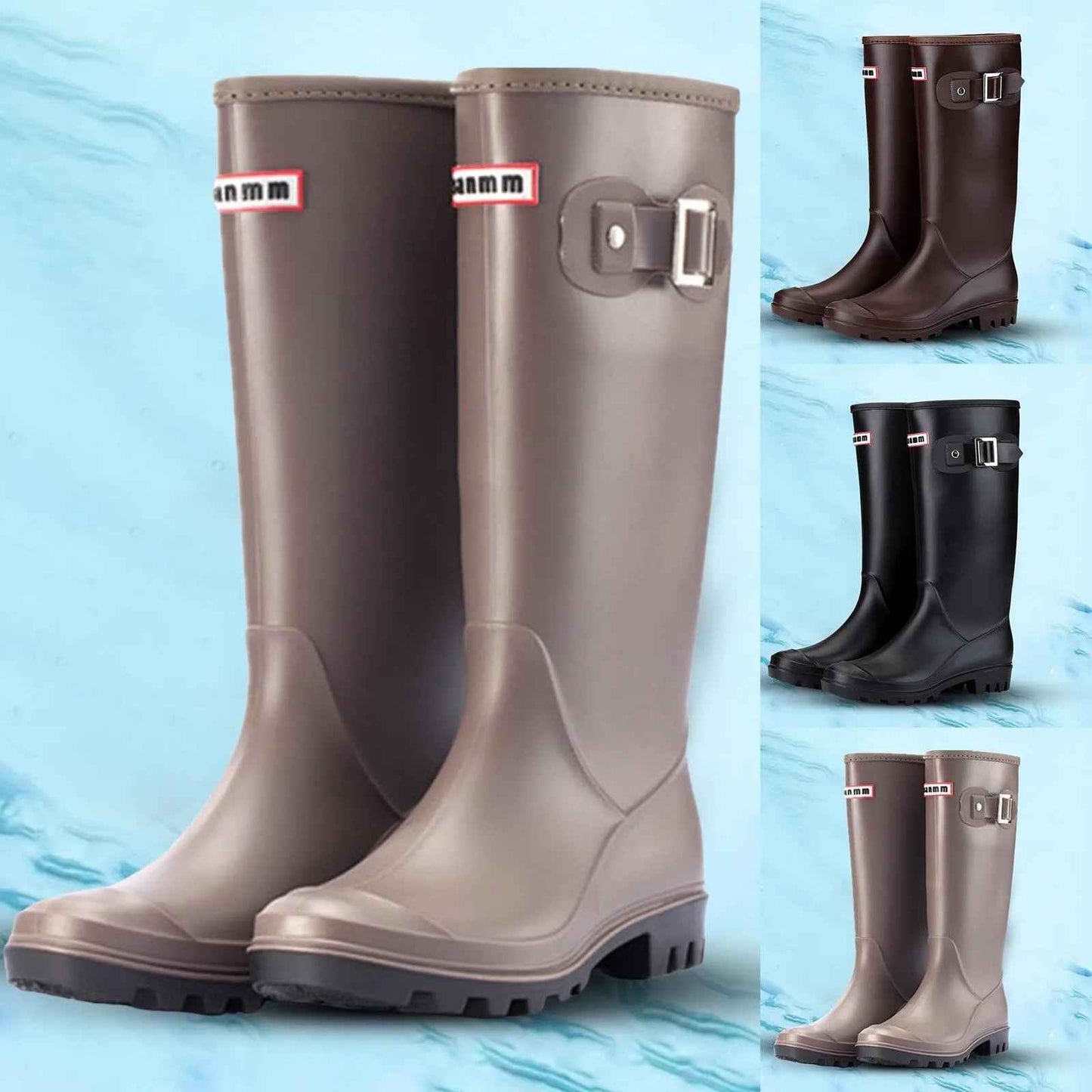Wasserdichte Damen Regenstiefel Kniehoch Schwarz - Norvielle