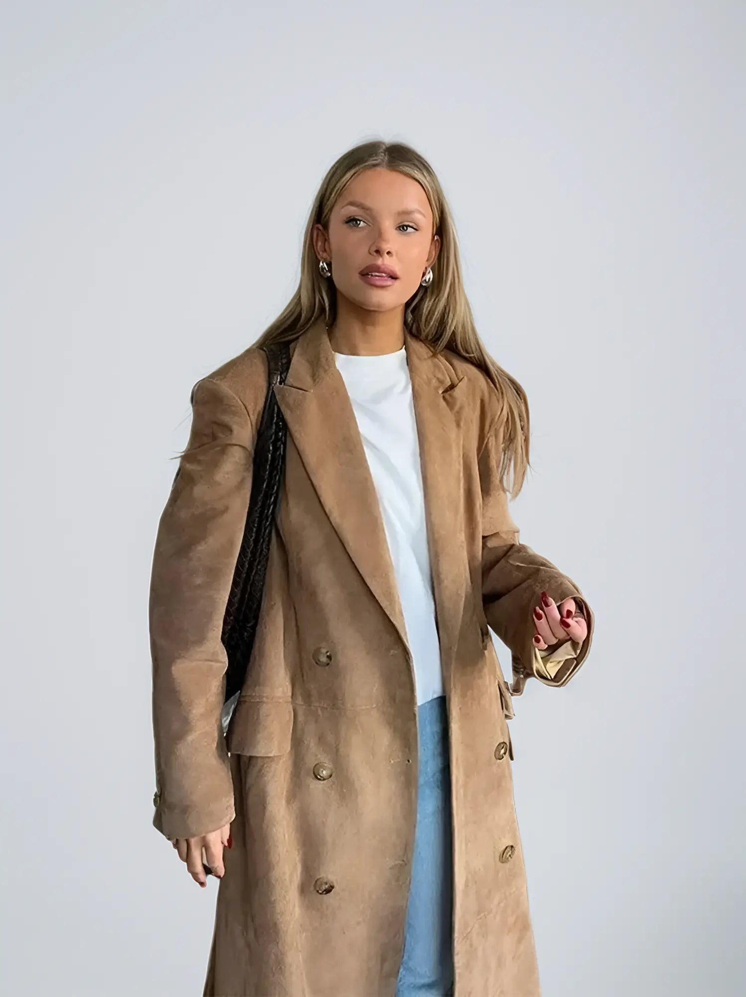 Eleganter Damen Trenchcoat Suededesign Schwarz - Norvielle