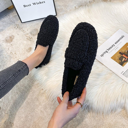 Damen Teddy Pelzslipper Warme Loafers