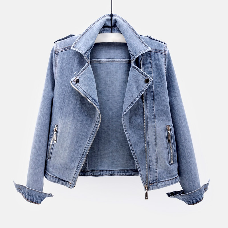 Damen Jeansjacke Klassisch Locker Mit Reißverschluss - Norvielle