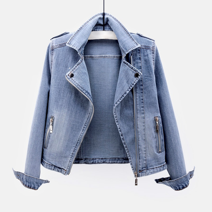 Damen Jeansjacke Klassisch Locker Mit Reißverschluss - Norvielle