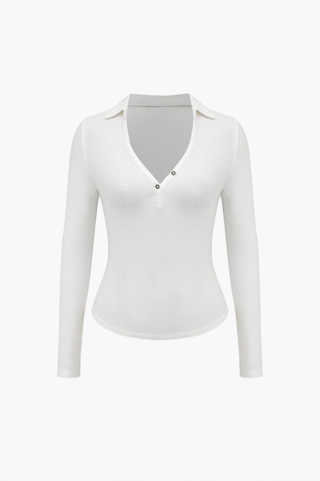 Elegantes Damen Langarm Poloshirt V-Ausschnitt Figurbetont - Norvielle