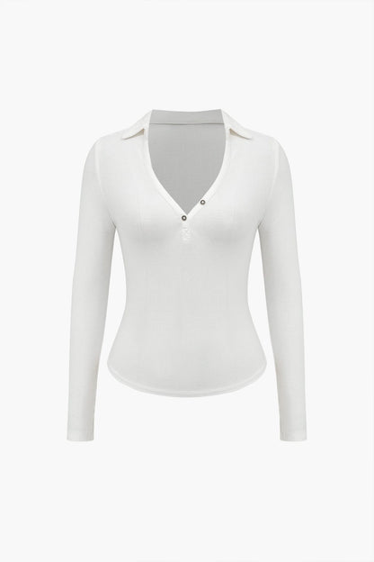 Elegantes Damen Langarm Poloshirt V-Ausschnitt Figurbetont - Norvielle
