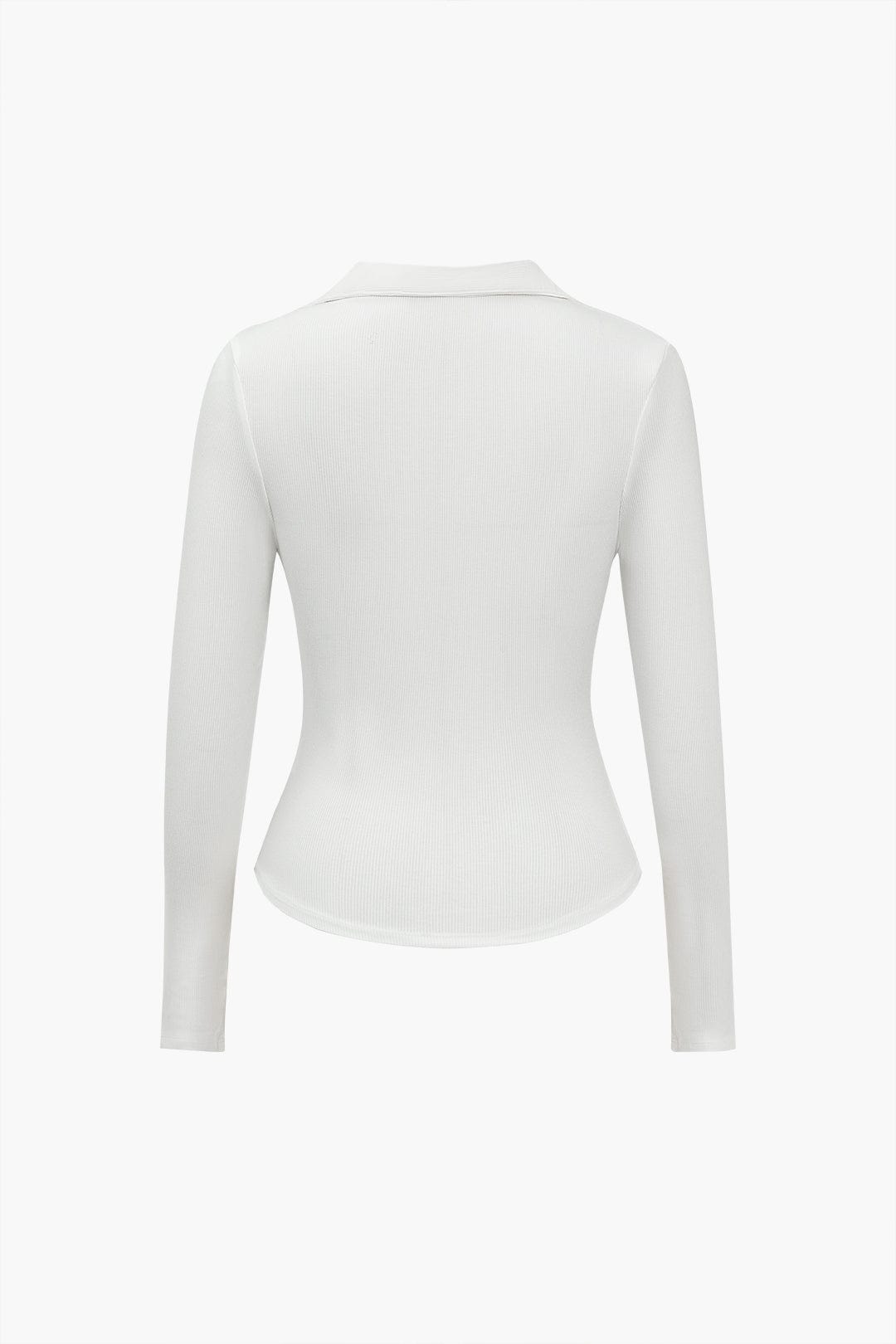 Elegantes Damen Langarm Poloshirt V-Ausschnitt Figurbetont