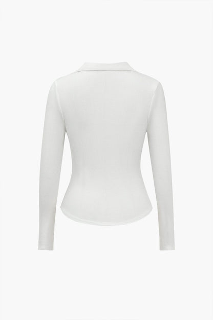 Elegantes Damen Langarm Poloshirt V-Ausschnitt Figurbetont