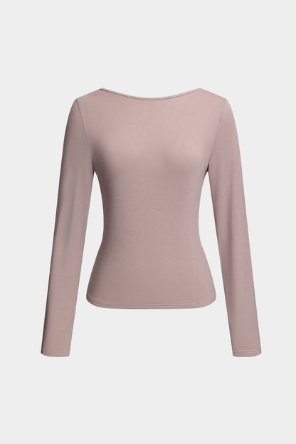 Damen Bodycon Oberteil Langarm Niedriger Rücken