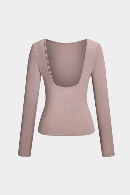 Damen Bodycon Oberteil Langarm Niedriger Rücken