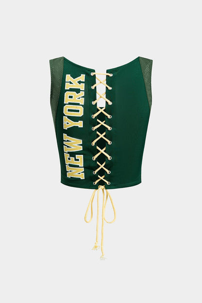 Damen Crop- Retro Schnürung Hinten Sportlich
