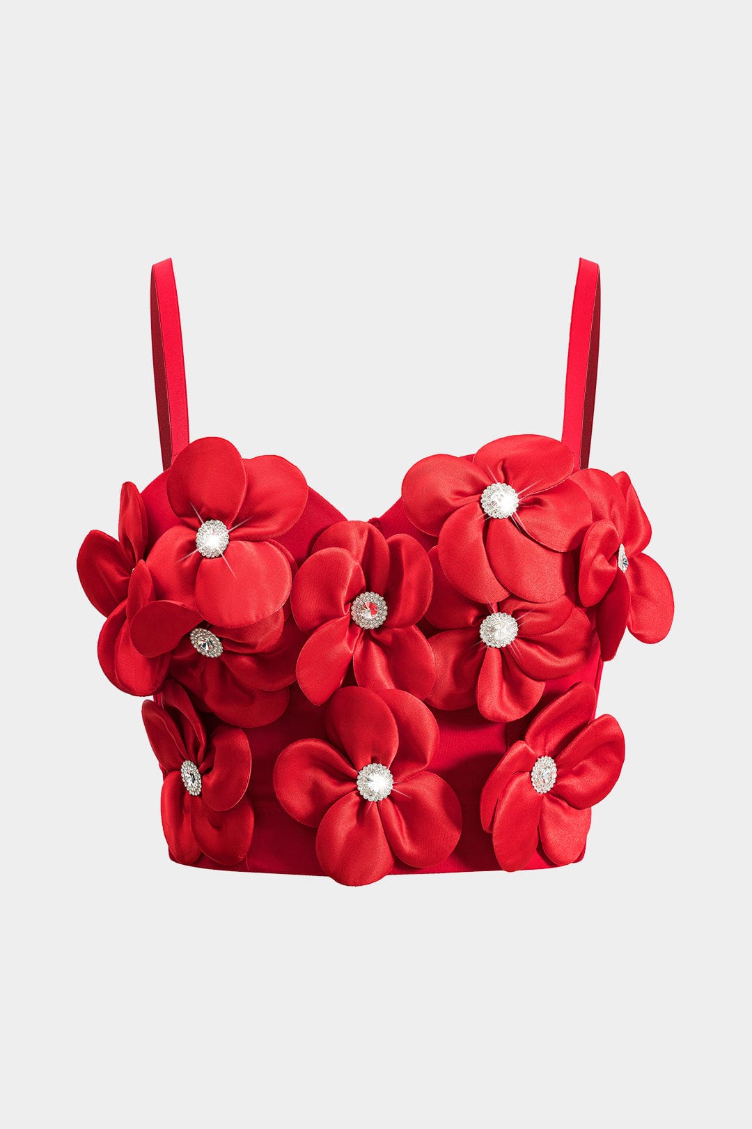 Damen Bustier- Rot 3D-Blumen Strasssteinen - Norvielle