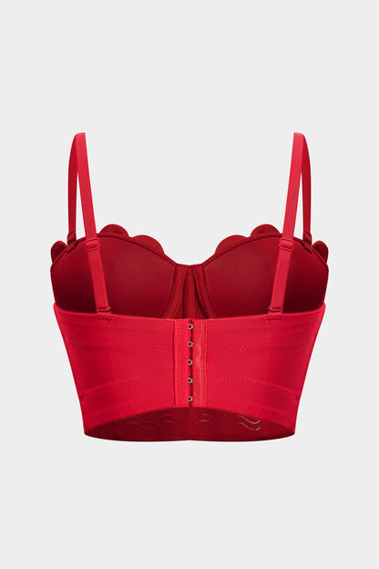 Damen Bustier- Rot 3D-Blumen Strasssteinen
