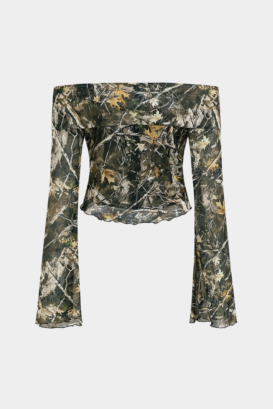 Damen Off-Shoulder- Camouflage Trompetenärmel - Norvielle
