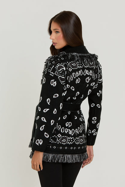 Damen Strickcardigan Warm mit Fransen und Muster