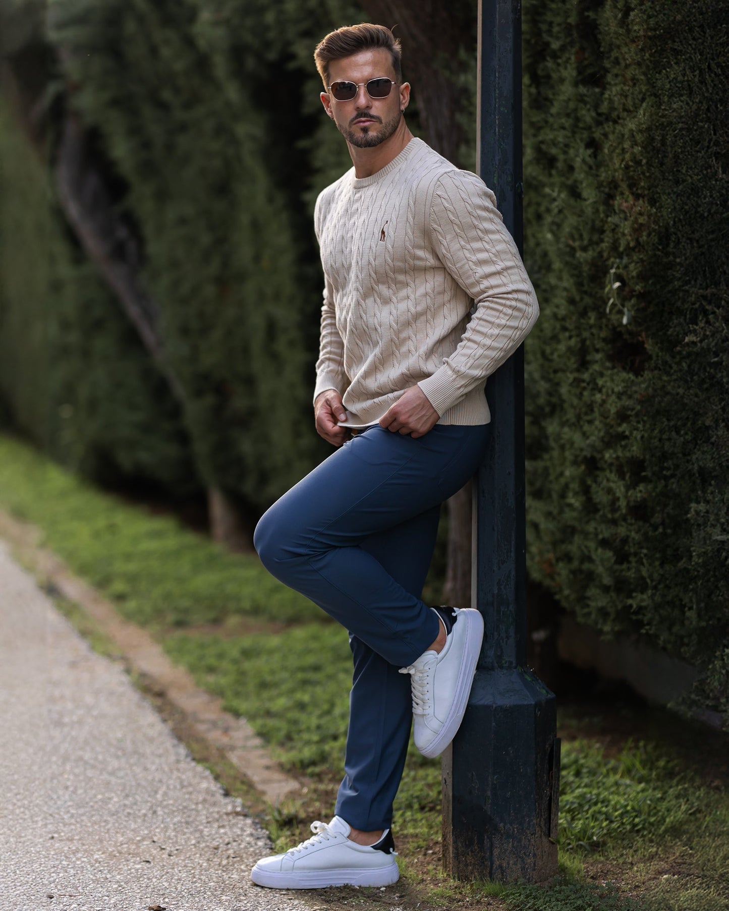 Herren Strickpullover Zopfmuster Baumwolle Bequem