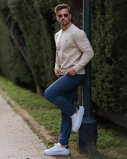 Herren Strickpullover Zopfmuster Baumwolle Bequem