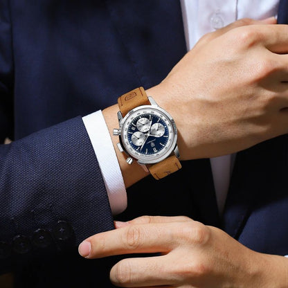 Herren Chronograph Armbanduhr Leder Automatik