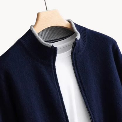 Herren Strickjacke Merino-Wolle Reißverschluss Warm