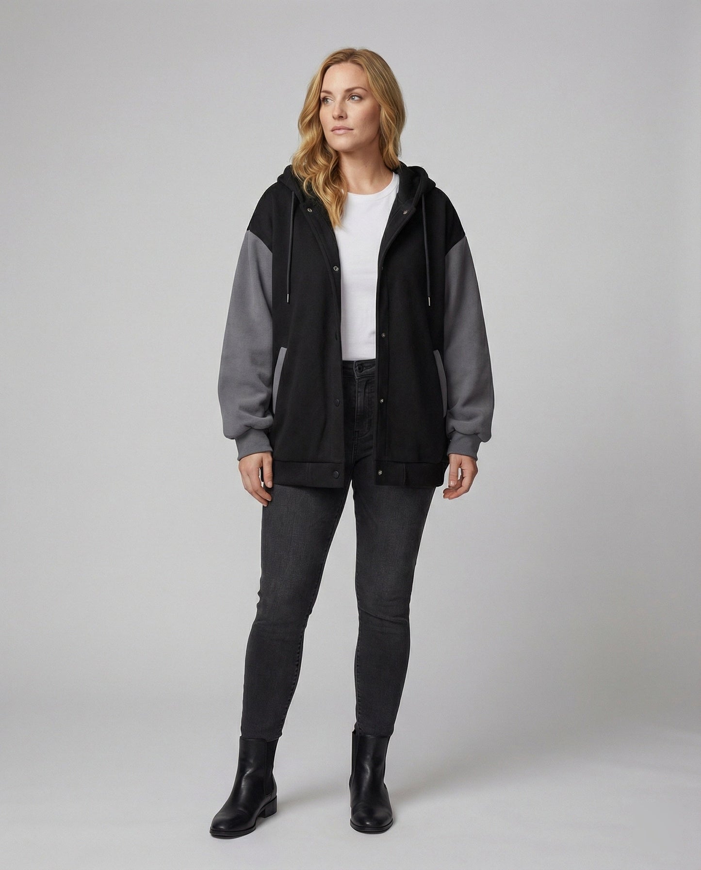 Große Damen Kapuzenjacke Oversize Raglanärmel Schwarz - Norvielle