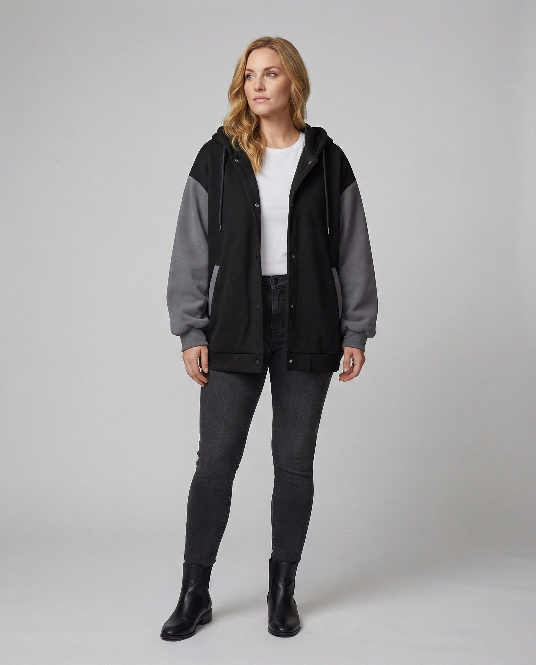 Große Damen Kapuzenjacke Oversize Raglanärmel Schwarz - Norvielle