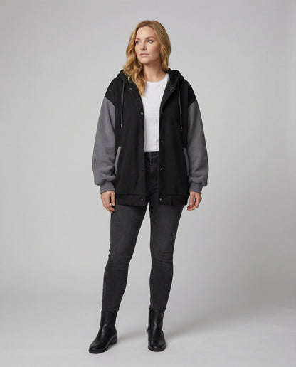 Große Damen Kapuzenjacke Oversize Raglanärmel Schwarz - Norvielle