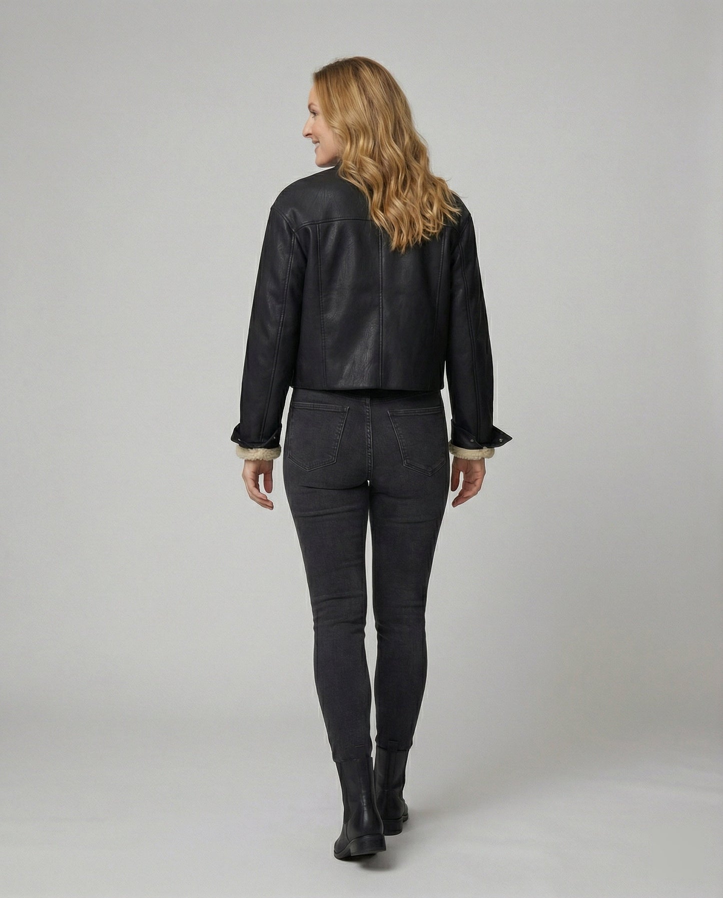 Veganer Kunstleder-Blouson Mit Reißverschluss Stehkragen