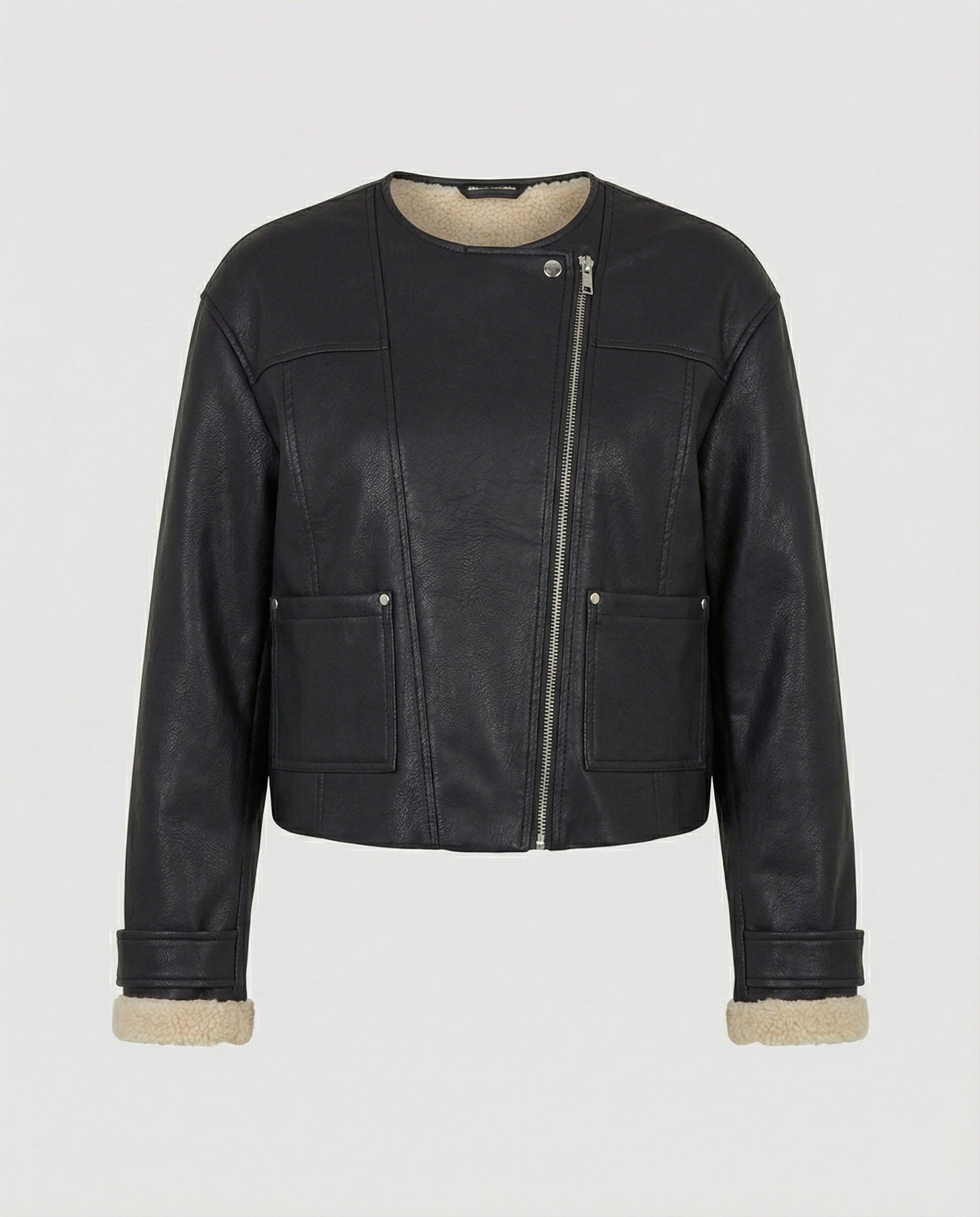 Veganer Kunstleder-Blouson Mit Reißverschluss Stehkragen