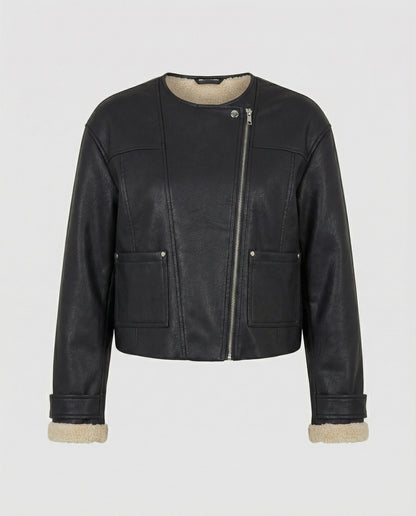 Veganer Kunstleder-Blouson Mit Reißverschluss Stehkragen