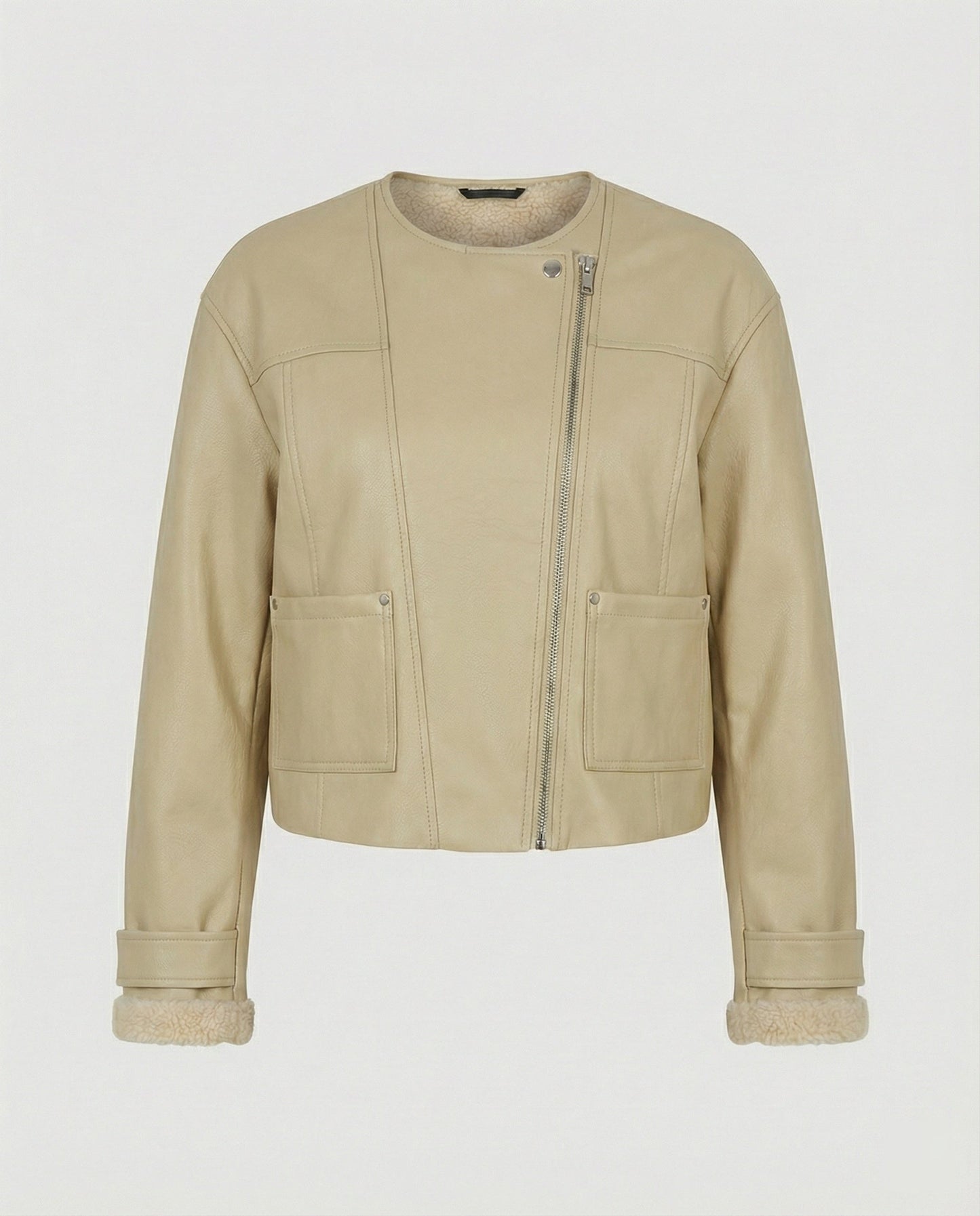 Veganer Kunstleder-Blouson Mit Reißverschluss Stehkragen