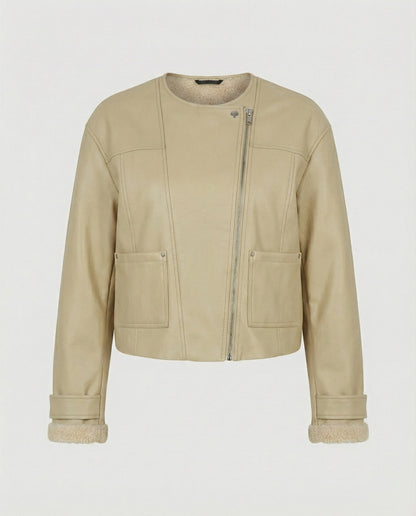 Veganer Kunstleder-Blouson Mit Reißverschluss Stehkragen